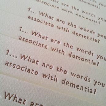 Dementia Awareness postcards printed for artist Charlie Murphy as part of her residency with Created Out of Mind / Wellcome Collection